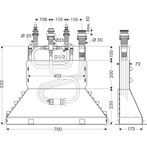Механизм Hansgrohe для смесителя на борт ванны, четыре отверстия (13444180)
