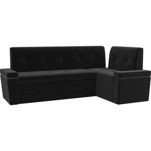 Кухонный угловой диван Мебелико Деметра микровельвет (черный) правый угол диван угловой мебелико сенатор микровельвет черно фиолетов правый