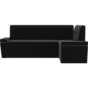 Кухонный угловой диван Мебелико Деметра микровельвет (черный) правый угол