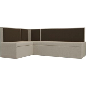 Кухонный угловой диван Мебелико Кристина микровельвет бежево/коричневый левый