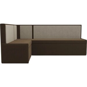 Кухонный угловой диван Мебелико Кристина микровельвет коричнево/бежевый левый
