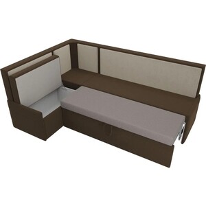 Кухонный угловой диван Мебелико Кристина микровельвет коричнево/бежевый левый