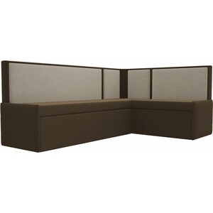 Кухонный угловой диван Мебелико Кристина микровельвет коричнево/бежевый правый