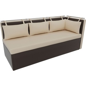 Кухонный угловой диван Мебелико Метро эко-кожа бежево-коричневый угол правый