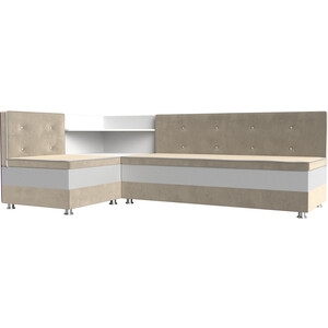Кухонный диван Мебелико Милан микровельвет бежевый-белый левый кухонный угловой диван мебелико деметра микровельвет бежевый левый угол