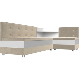 Кухонный диван Мебелико Милан микровельвет бежевый-белый правый
