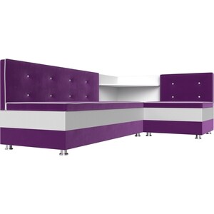 Кухонный диван Мебелико Милан микровельвет фиолетовый-белый правый