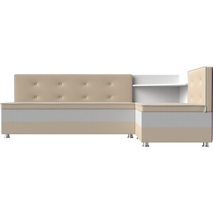 Кухонный диван Мебелико Милан эко-кожа бежевый-белый правый