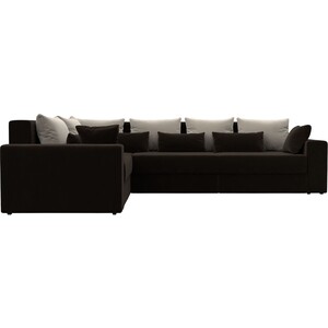 Угловой диван Мебелико Майами Long микровельвет коричневый бежевый/коричневый левый угол