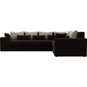 Угловой диван Мебелико Майами Long микровельвет коричневый бежевый/коричневый правый угол