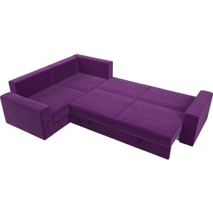 Угловой диван Мебелико Майами Long микровельвет фиолетовый фиолетово/черный левый угол