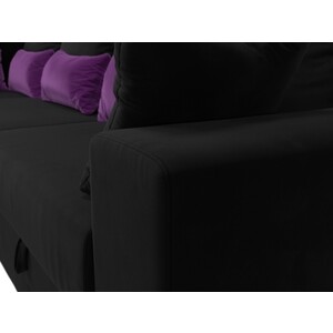Угловой диван Мебелико Майами Long микровельвет черный черно/фиолетовый левый угол