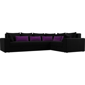 Угловой диван Мебелико Майами Long микровельвет черный черно/фиолетовый правый угол