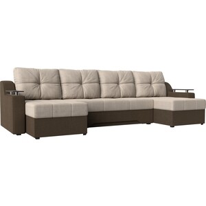 Угловой диван Мебелико Сенатор-П рогожка бежевый/коричневый диван еврокнижка мебелико ник 2 микровельвет бежевый