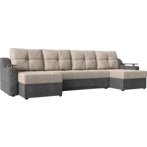 Угловой диван Мебелико Сенатор-П рогожка бежевый/серый диван еврокнижка мебелико ник 2 микровельвет бежевый