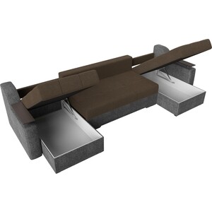 Угловой диван Мебелико Сенатор-П рогожка коричневый/серый