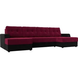Диван угловой Мебелико Эмир-П микровельвет красно-черный диван угловой мебелико эмир п микровельвет черно фиолетов