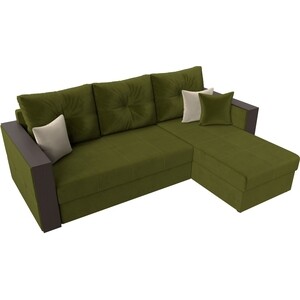Угловой диван Мебелико Валенсия микровельвет зеленый правый угол