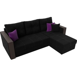 Угловой диван Мебелико Валенсия микровельвет черный правый угол