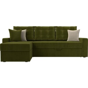 Угловой диван Мебелико Ливерпуль микровельвет зеленый левый угол