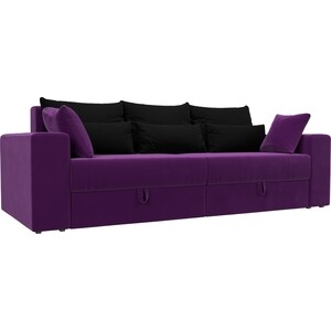 Диван-еврокнижка Мебелико Майами микровельвет фиолетовый подушки черные