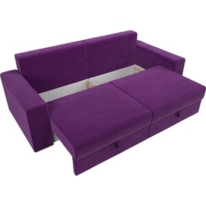 Диван-еврокнижка Мебелико Майами микровельвет фиолетовый подушки черные