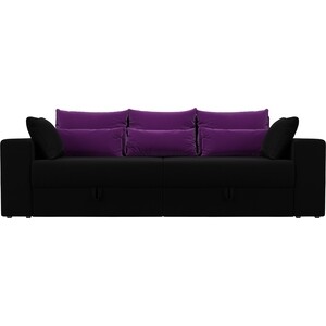 Диван-еврокнижка Мебелико Майами микровельвет черный подушки фиолетовые