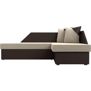 Угловой диван Мебелико Андора микровельвет бежевый+экокожа коричневый правый