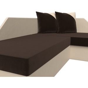 Угловой диван Мебелико Андора микровельвет коричневый+экокожа бежевый правый