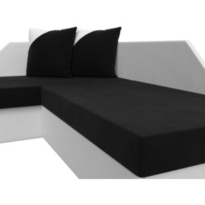 Угловой диван Мебелико Андора микровельвет черный+экокожа белый левый