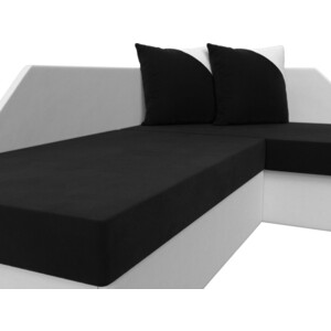 Угловой диван Мебелико Андора микровельвет черный+экокожа белый правый