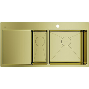 Кухонная мойка Omoikiri Akisame 100-2 LG-R светлое золото (4973090) сифон для кухонной мойки omoikiri wk 1 a lg с клапаном автомат светлое золото 4956469