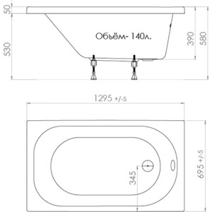 Акриловая ванна Triton Стандарт 130x70 с ножками (Н0000099326, Щ0000029976)