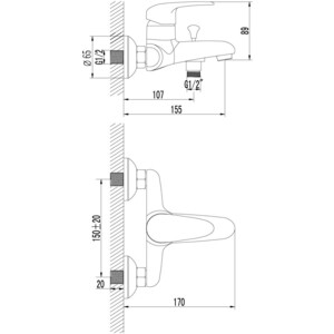 Комплект смесителей Lemark Pramen для раковины, ванны, душевой гарнитур, хром (LM3302C, LM3306C, LM8063C)