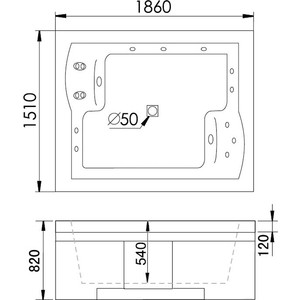 Акриловая ванна Gemy 186x151 с гидромассажем (G9052 II B L)