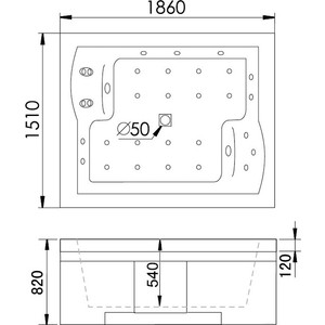 Акриловая ванна Gemy 186x151 с гидромассажем (G9052 II K R)