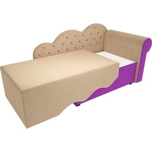 Детская кровать АртМебель Тедди-1 микровельвет бежевый/фиолетовый правый угол