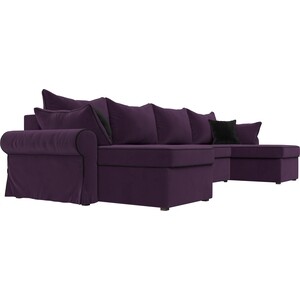 Диван Лига Диванов Элис велюр фиолетовый с черными подушками П- образный