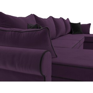 Диван Лига Диванов Элис велюр фиолетовый с черными подушками П- образный
