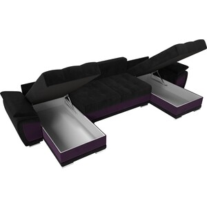 Диван П-образный Лига Диванов Нэстор велюр черный вставка фиолетовая П-образный
