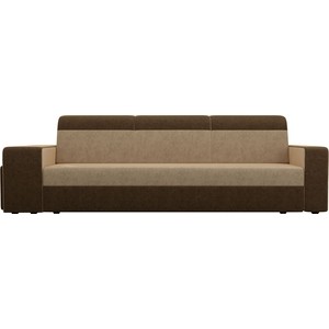 Прямой диван с двумя пуфами Лига Диванов Мустанг вельвет бежевый/коричневый