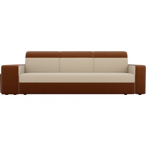 Прямой диван с двумя пуфами Лига Диванов Мустанг рогожка бежевый/коричневый