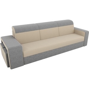 Прямой диван с двумя пуфами Лига Диванов Мустанг рогожка бежевый/серый