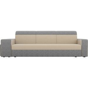 Прямой диван с двумя пуфами Лига Диванов Мустанг рогожка бежевый/серый