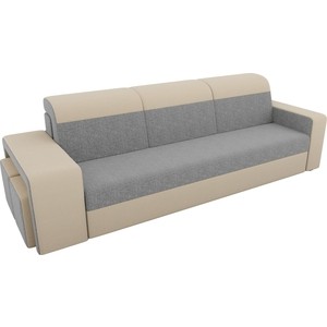 Прямой диван с двумя пуфами Лига Диванов Мустанг рогожка серый/бежевый
