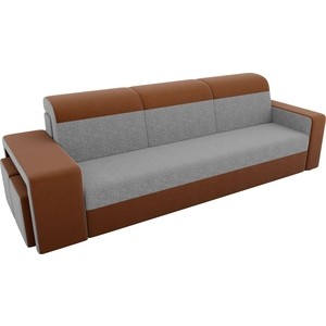 Прямой диван с двумя пуфами Лига Диванов Мустанг рогожка серый/коричневый