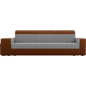 Прямой диван с двумя пуфами Лига Диванов Мустанг рогожка серый/коричневый
