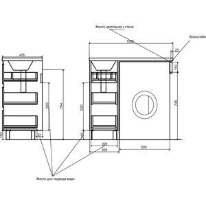 Тумба с раковиной Эстет Даллас Люкс 100L напольная, под стиральную машину, три ящика, белая (ФР-00002317)