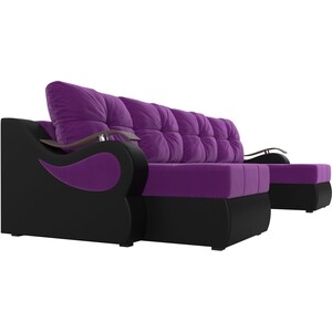 П-образный диван АртМебель Меркурий вельвет фиолетовый экокожа черный